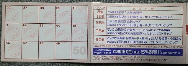 餃子の王将のスタンプカードを50個全部貯めた結果がこちら