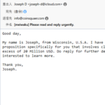 Please read and reply urgently. ジョセフからメールが届いたらスパム