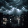 【無料】雨の日 雲と街 薄暗い 台風 嵐 フリー画像 どんより雨【素材】