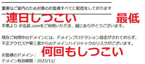 お名前.comからドメインプロテクションのメールがしつこい